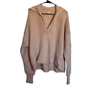 Free People Marlie Pullover Collared Sweater V-Neck Dusty Pink Ribbed Size M